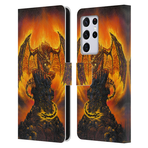 Ed Beard Jr Dragons Harbinger Of Fire Leather Book Wallet Case Cover For Samsung Galaxy S21 Ultra 5G