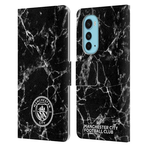 Manchester City Man City FC Marble Badge Black White Mono Leather Book Wallet Case Cover For Motorola Edge (2022)