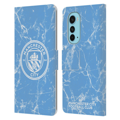 Manchester City Man City FC Marble Badge Blue White Mono Leather Book Wallet Case Cover For Motorola Edge (2022)