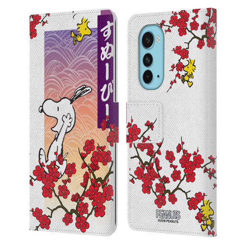 Peanuts Oriental Snoopy Cherry Blossoms 2 Leather Book Wallet Case Cover For Motorola Edge (2022)