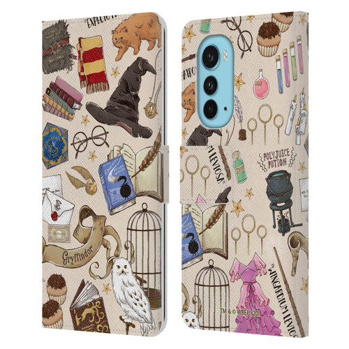 Harry Potter Deathly Hallows XXXVII Hogwarts Pattern Leather Book Wallet Case Cover For Motorola Edge (2022)