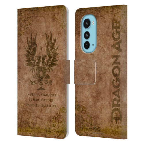 EA Bioware Dragon Age Heraldry Grey Wardens Distressed Leather Book Wallet Case Cover For Motorola Edge (2022)