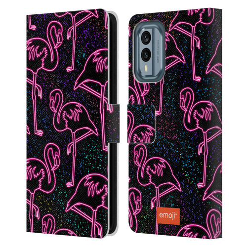 emoji® Neon Flamingo Leather Book Wallet Case Cover For Nokia X30