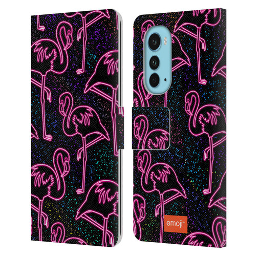 emoji® Neon Flamingo Leather Book Wallet Case Cover For Motorola Edge (2022)