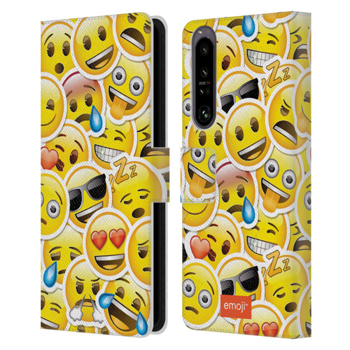 emoji® Smileys Stickers Leather Book Wallet Case Cover For Sony Xperia 1 IV