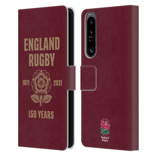 England Rugby Union 150th Anniversary Red Leather Book Wallet Case Cover For Sony Xperia 1 IV