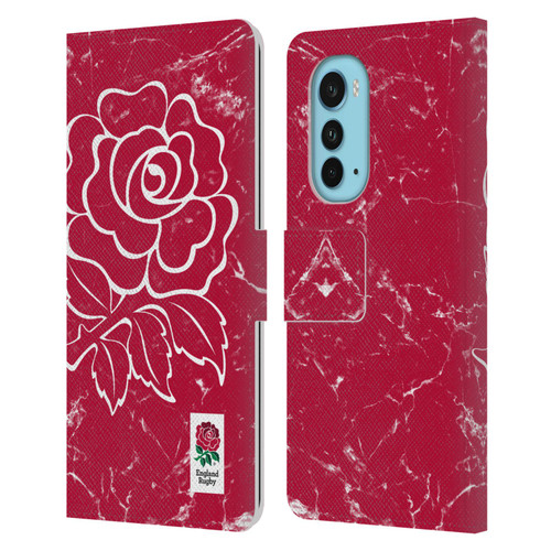 England Rugby Union Marble Red Leather Book Wallet Case Cover For Motorola Edge (2022)