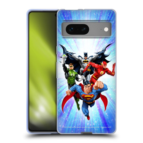Justice League DC Comics Airbrushed Heroes Blue Purple Soft Gel Case for Google Pixel 7
