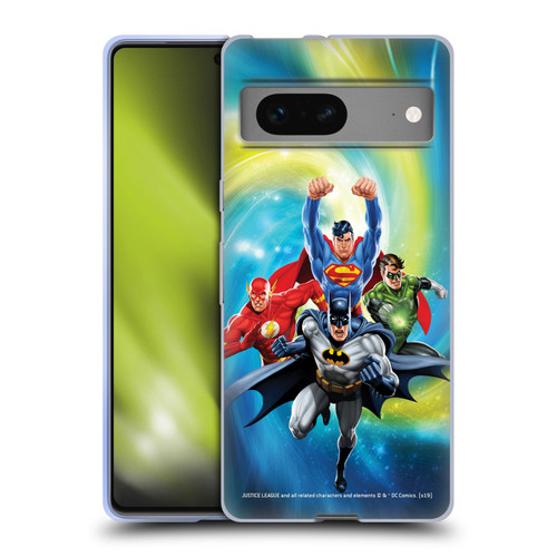 Justice League DC Comics Airbrushed Heroes Galaxy Soft Gel Case for Google Pixel 7