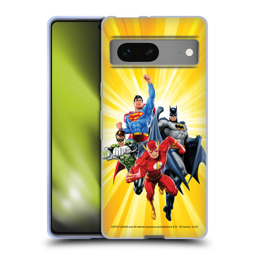 Justice League DC Comics Airbrushed Heroes Yellow Soft Gel Case for Google Pixel 7