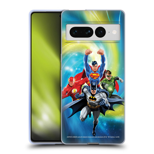 Justice League DC Comics Airbrushed Heroes Galaxy Soft Gel Case for Google Pixel 7 Pro