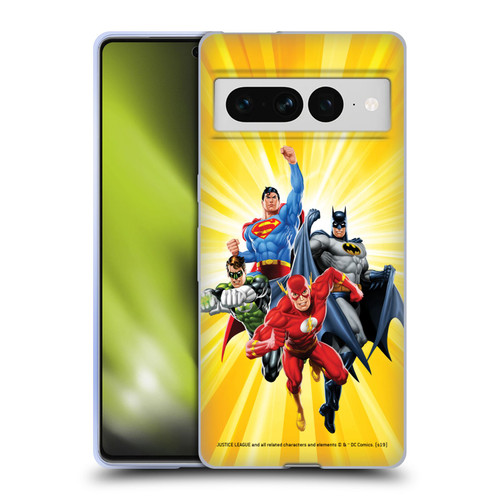 Justice League DC Comics Airbrushed Heroes Yellow Soft Gel Case for Google Pixel 7 Pro