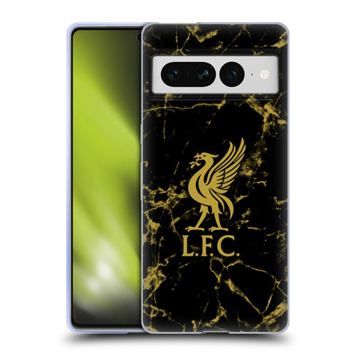 Liverpool Football Club Crest & Liverbird Patterns 1 Black & Gold Marble Soft Gel Case for Google Pixel 7 Pro