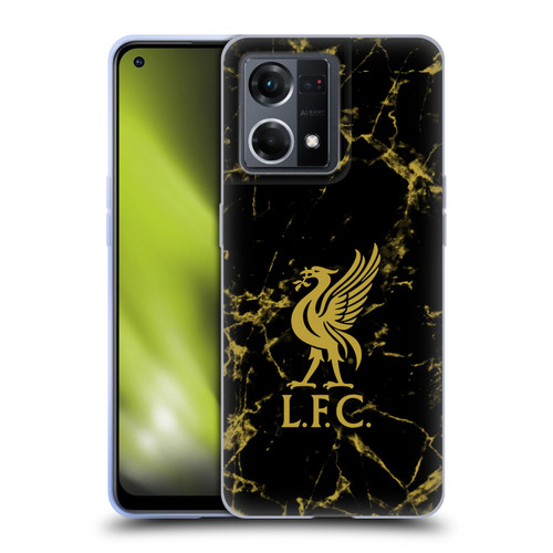 Liverpool Football Club Crest & Liverbird Patterns 1 Black & Gold Marble Soft Gel Case for OPPO Reno8 4G