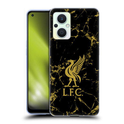Liverpool Football Club Crest & Liverbird Patterns 1 Black & Gold Marble Soft Gel Case for OPPO Reno8 Lite