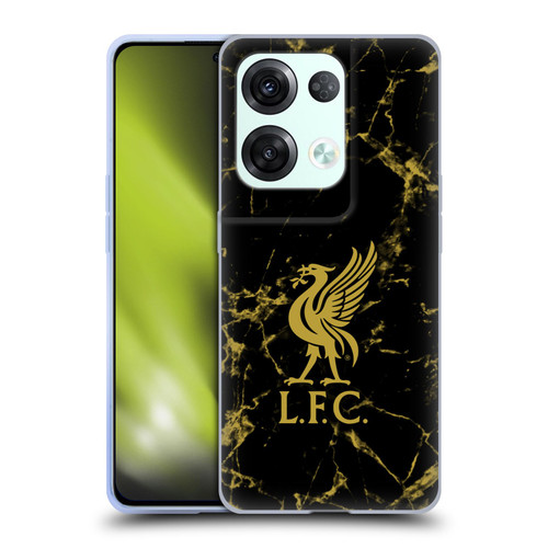 Liverpool Football Club Crest & Liverbird Patterns 1 Black & Gold Marble Soft Gel Case for OPPO Reno8 Pro