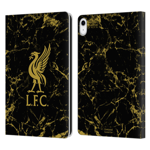 Liverpool Football Club Crest & Liverbird Patterns 1 Black & Gold Marble Leather Book Wallet Case Cover For Apple iPad 10.9 (2022)
