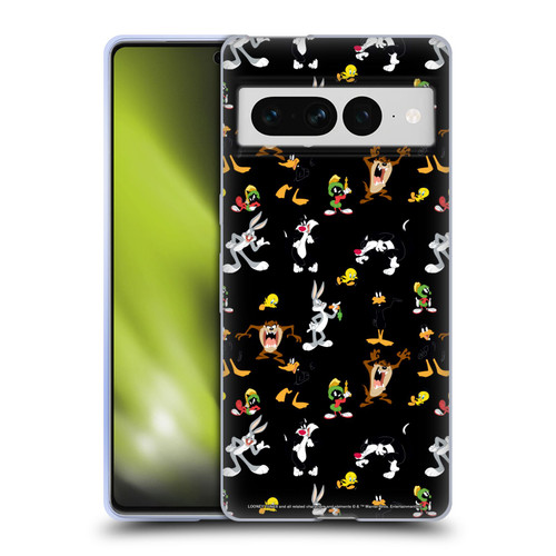 Looney Tunes Patterns Black Soft Gel Case for Google Pixel 7 Pro