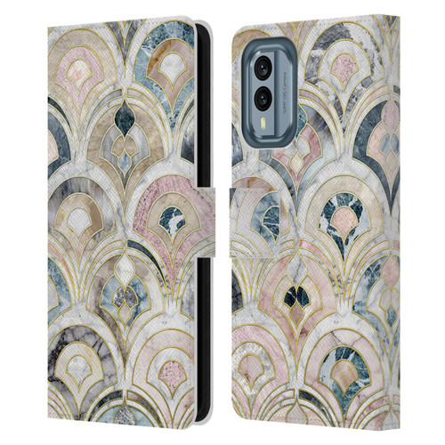 Micklyn Le Feuvre Marble Patterns Art Deco Tiles In Soft Pastels Leather Book Wallet Case Cover For Nokia X30