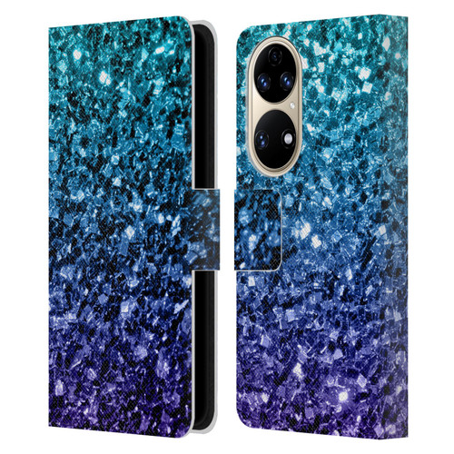 PLdesign Glitter Sparkles Aqua Blue Leather Book Wallet Case Cover For Huawei P50