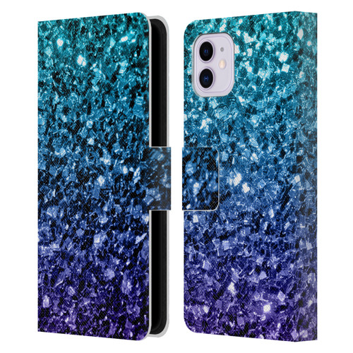 PLdesign Glitter Sparkles Aqua Blue Leather Book Wallet Case Cover For Apple iPhone 11