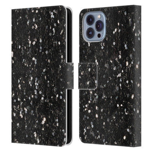 PLdesign Glitter Sparkles Black And White Leather Book Wallet Case Cover For Apple iPhone 14