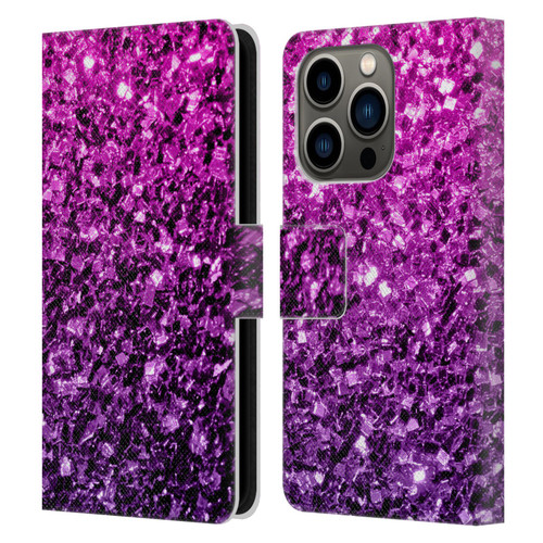 PLdesign Glitter Sparkles Purple Pink Leather Book Wallet Case Cover For Apple iPhone 14 Pro