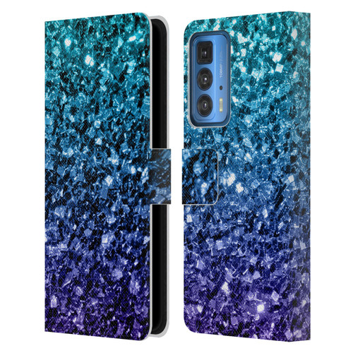 PLdesign Glitter Sparkles Aqua Blue Leather Book Wallet Case Cover For Motorola Edge 20 Pro