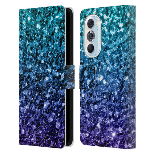 PLdesign Glitter Sparkles Aqua Blue Leather Book Wallet Case Cover For Motorola Edge X30