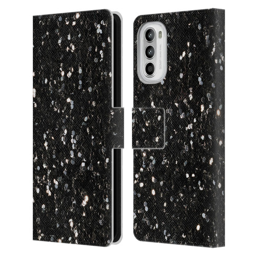 PLdesign Glitter Sparkles Black And White Leather Book Wallet Case Cover For Motorola Moto G52