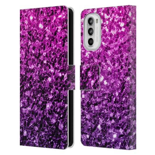 PLdesign Glitter Sparkles Purple Pink Leather Book Wallet Case Cover For Motorola Moto G52