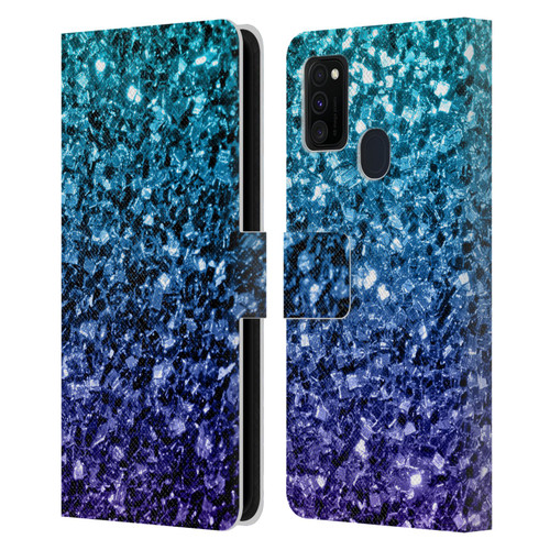 PLdesign Glitter Sparkles Aqua Blue Leather Book Wallet Case Cover For Samsung Galaxy M30s (2019)/M21 (2020)