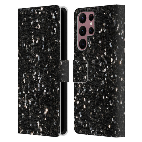 PLdesign Glitter Sparkles Black And White Leather Book Wallet Case Cover For Samsung Galaxy S22 Ultra 5G