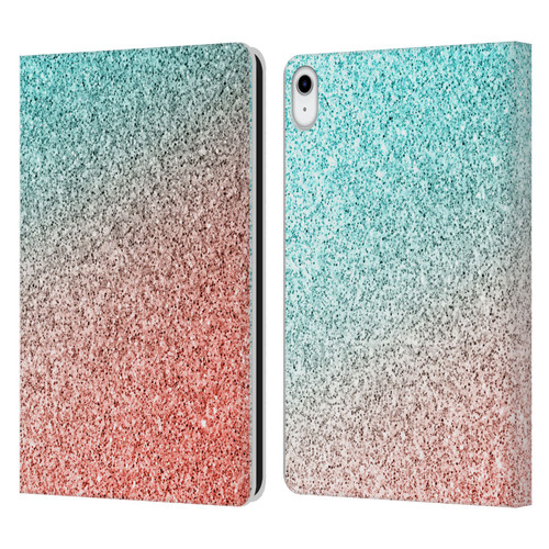 PLdesign Sparkly Coral Coral Pink Viridian Green Leather Book Wallet Case Cover For Apple iPad 10.9 (2022)