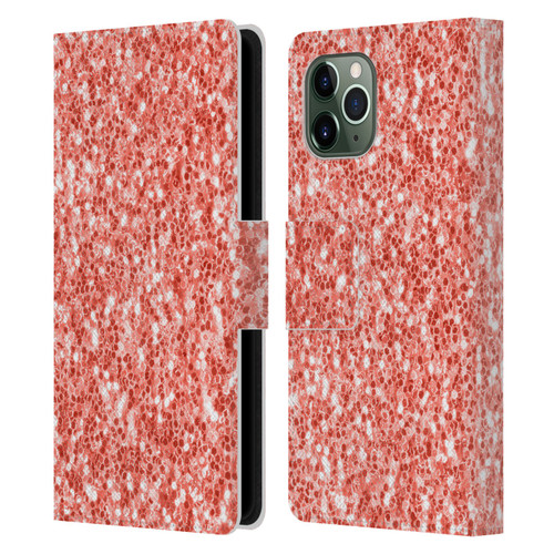PLdesign Sparkly Coral Coral Sparkle Leather Book Wallet Case Cover For Apple iPhone 11 Pro