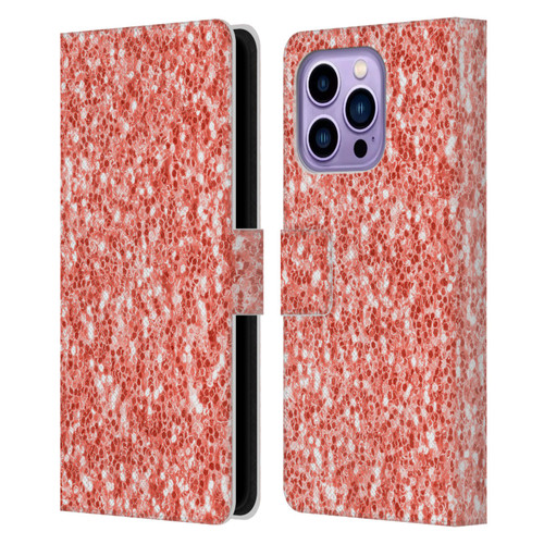 PLdesign Sparkly Coral Coral Sparkle Leather Book Wallet Case Cover For Apple iPhone 14 Pro Max