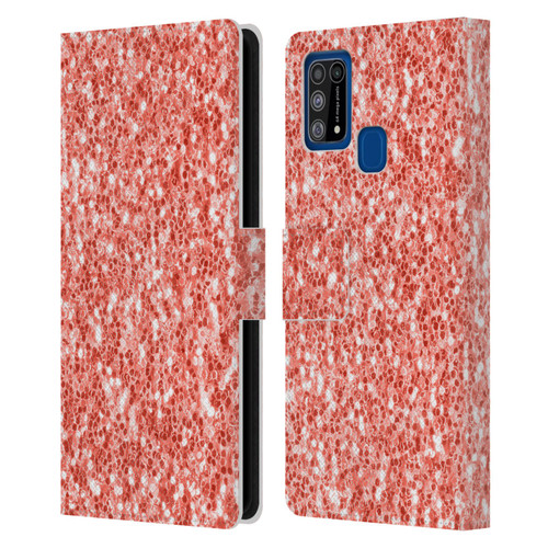 PLdesign Sparkly Coral Coral Sparkle Leather Book Wallet Case Cover For Samsung Galaxy M31 (2020)