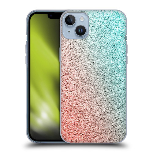 PLdesign Sparkly Coral Coral Pink Viridian Green Soft Gel Case for Apple iPhone 14 Plus