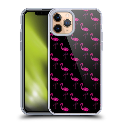 PLdesign Sparkly Flamingo Pink Pattern On Black Soft Gel Case for Apple iPhone 11 Pro
