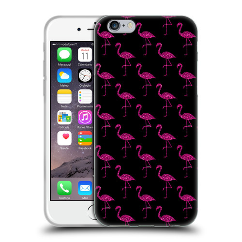 PLdesign Sparkly Flamingo Pink Pattern On Black Soft Gel Case for Apple iPhone 6 / iPhone 6s