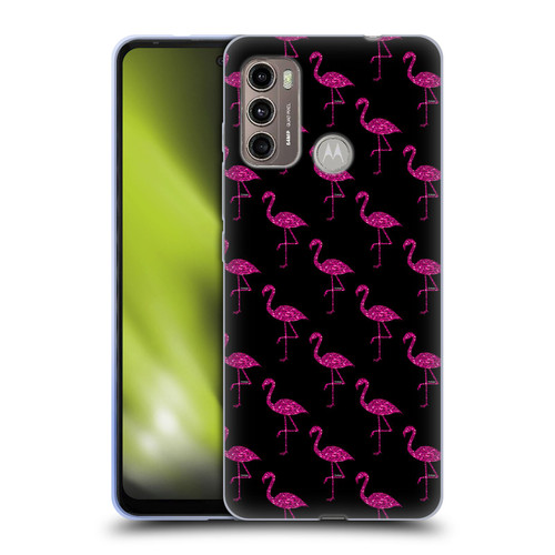 PLdesign Sparkly Flamingo Pink Pattern On Black Soft Gel Case for Motorola Moto G60 / Moto G40 Fusion