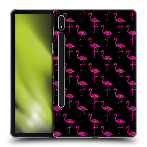 PLdesign Sparkly Flamingo Pink Pattern On Black Soft Gel Case for Samsung Galaxy Tab S8