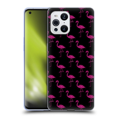 PLdesign Sparkly Flamingo Pink Pattern On Black Soft Gel Case for OPPO Find X3 / Pro