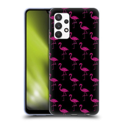 PLdesign Sparkly Flamingo Pink Pattern On Black Soft Gel Case for Samsung Galaxy A32 (2021)