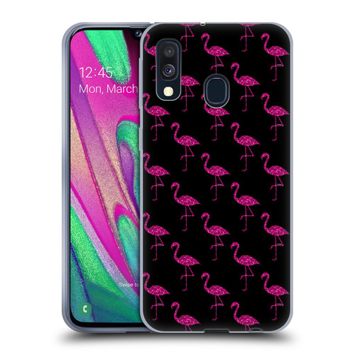 PLdesign Sparkly Flamingo Pink Pattern On Black Soft Gel Case for Samsung Galaxy A40 (2019)