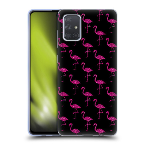 PLdesign Sparkly Flamingo Pink Pattern On Black Soft Gel Case for Samsung Galaxy A71 (2019)