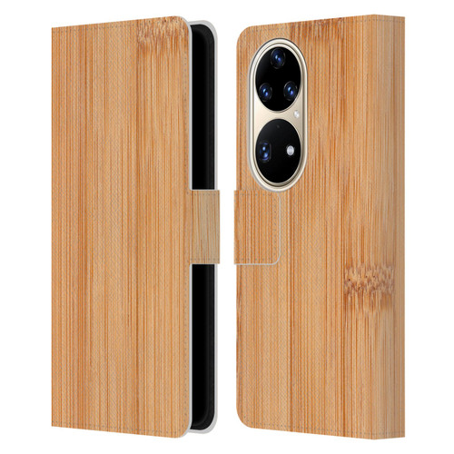 PLdesign Wood And Rust Prints Light Brown Bamboo Leather Book Wallet Case Cover For Huawei P50 Pro