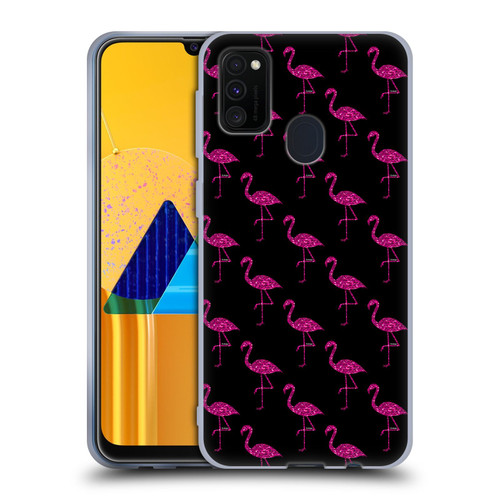 PLdesign Sparkly Flamingo Pink Pattern On Black Soft Gel Case for Samsung Galaxy M30s (2019)/M21 (2020)