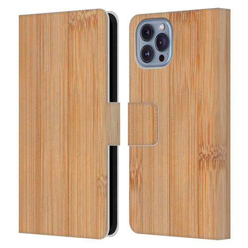 PLdesign Wood And Rust Prints Light Brown Bamboo Leather Book Wallet Case Cover For Apple iPhone 14