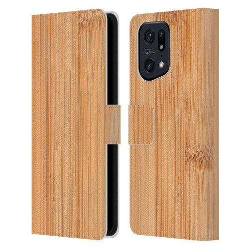 PLdesign Wood And Rust Prints Light Brown Bamboo Leather Book Wallet Case Cover For OPPO Find X5 Pro